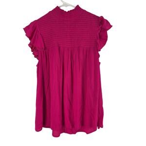 THML Mock Neck Bright Pink Top XS Womens Cap Sleeve Barbie Core Coquette